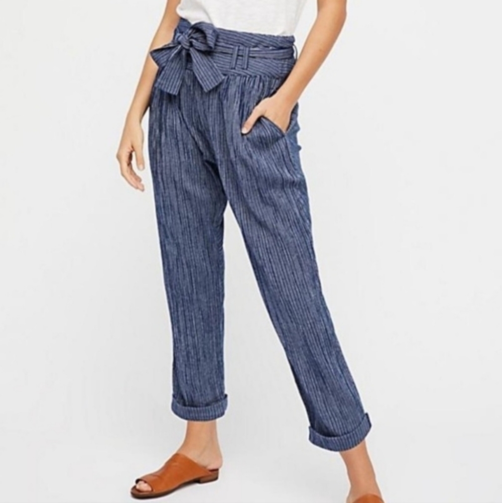 Free People striped paper bag pants. Women's 6